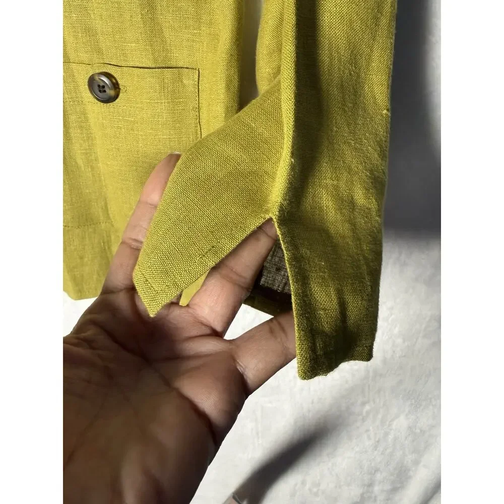 Harve Benard Womens 6 100% Linen Dress Jacket Set Chartreuse Green 2 Piece